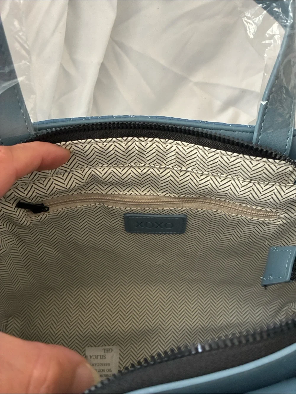 XOXO Quilted Vegan Leather Satchel - Light Blue